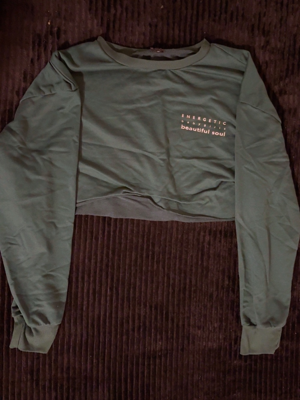 SHEIN Olive Green Cropped Crewneck Sweatshirt